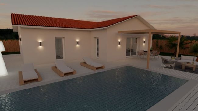 Maison contemporaine neuve en L de 90 m² à Biscarrosse centre, avec suite parentale et garage, proche plages et écoles