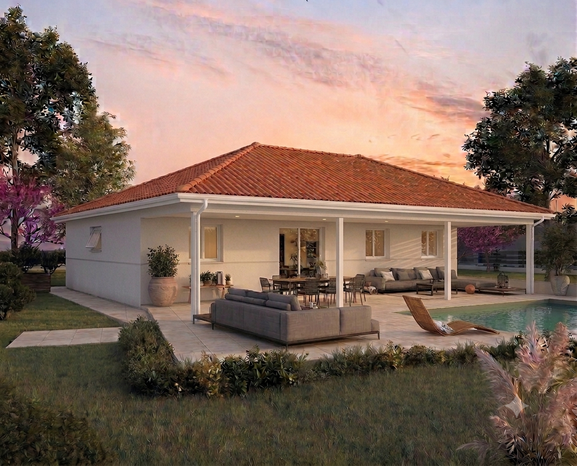 Maison de trois chambre plus garage avec une grande terrasse couverte rare à Mimizan (40200)