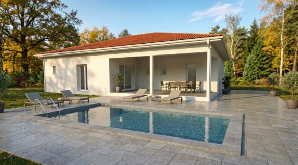 Maison contemporaine 3 chambres 2 salles de bains et 2 toilettes de 105 m² habitable de plain-pied plus garage bénéficiant d'une grande terrasse couverte proche des communes de Gujan-Mestras et Biganos accès à l'autoroute A63 (33830)