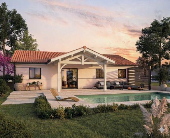Maison de trois chambres plus garage avec une très belle terrasse couverte à Biscarrosse proche Lac (40600)