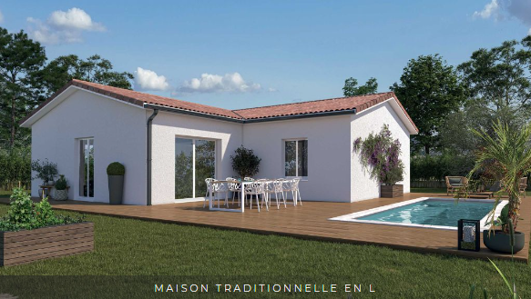 Maison neuve à Bruges : terrain viabilisé de 356 m² avec plain-pied contemporain de 95 m², 3 chambres, 2 salles de bains et cuisine ouverte