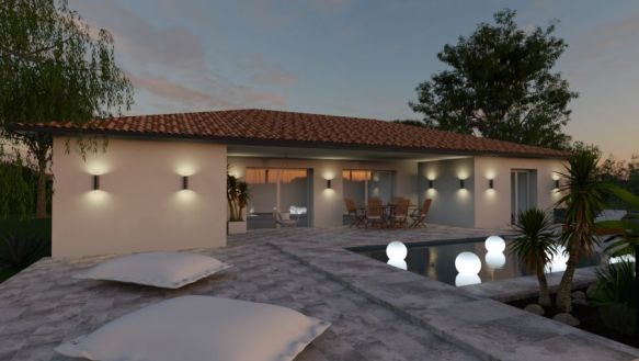 Maison en U avec terrasse couverte à Cazaux