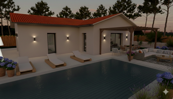 Maison en L avec garage 15m² à Salles (33770)