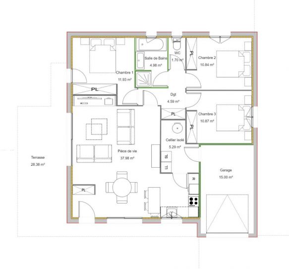 Terrain en lotissement de 772 m² sur la commune de Cazères sur l'Adour 40270 et maison 3 chambres contemporaine