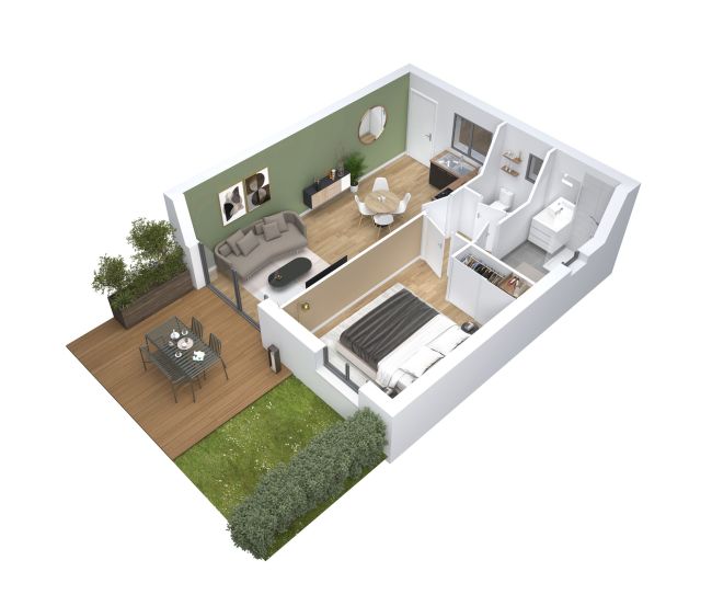 Cocoon 3B - Vue intérieure avec mezzanine - Demeures d'Aquitaine