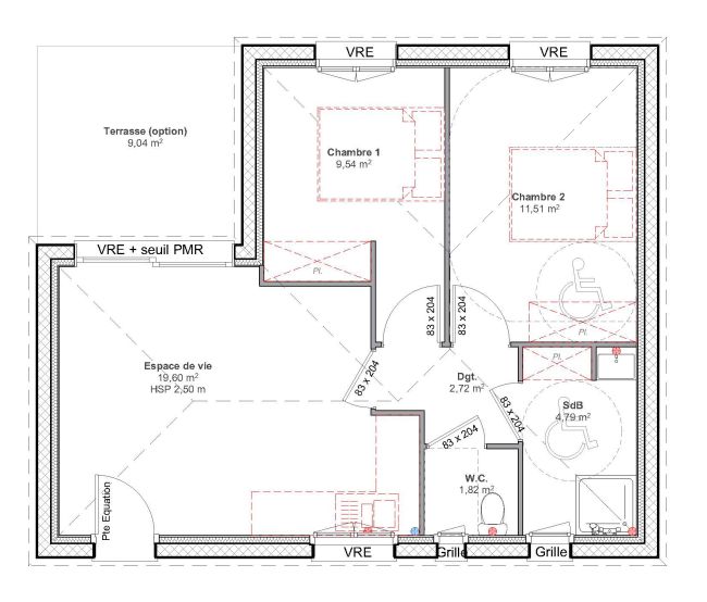 Cocoon 4 : Plan - 2 chambres - 50 m² - Terrasse - Demeures d'Aquitaine