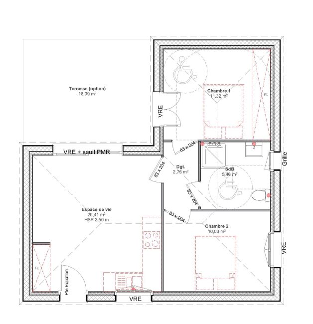 Cocoon 5 - Plan - Petite maison 50 m² - 2 chambres - Terrasse - Demeures d'Aquitaine