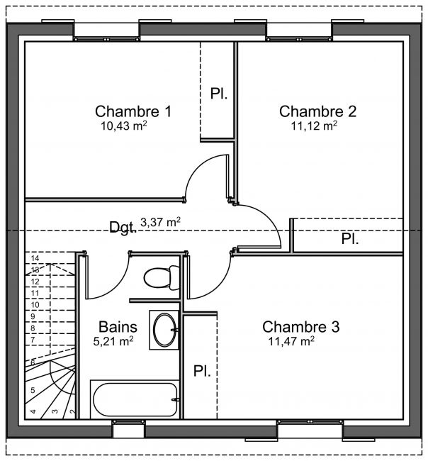Plan 2D modèle de maison Acacia à étage - R1 - 3 chambres