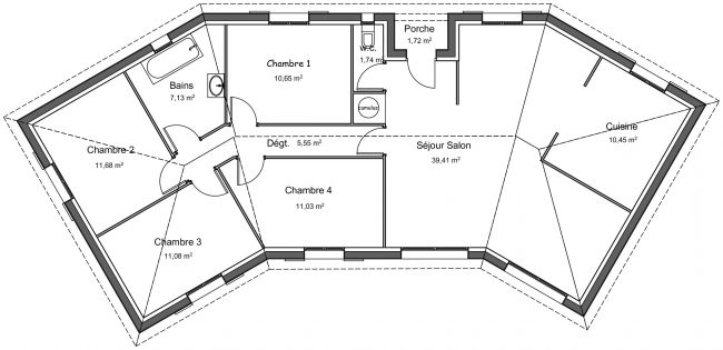 Plan 2D modèle de maison Cèdre - 110 m² - 4 chambres