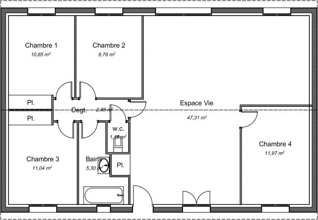 Plan 2D modèle de maison 100 m² - 4 chambres