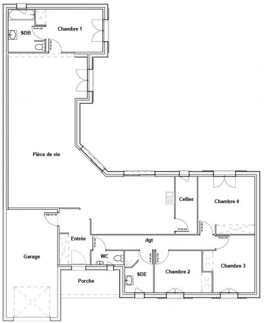 Plan 2D modèle de maison traditionnelle Oleron - 4 chambres - 2 SDB + Garage
