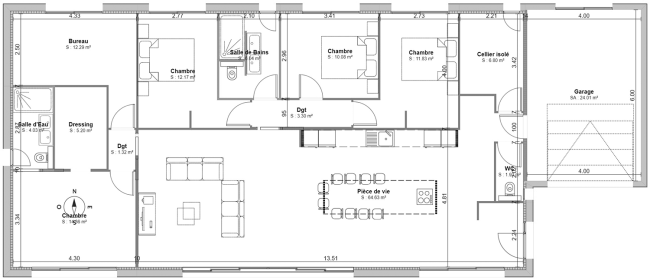 Plan de maison à toit plat contemporain Hoya - Demeures d'Aquitaine