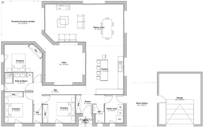 Plan de maison Palma Patio central - Demeures d'Aquitaine