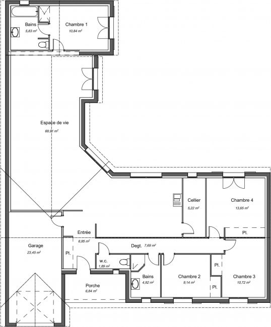 Plan 2D modèle de maison Tamaris - 146 m² - 4 chambres + Garage