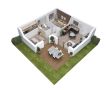 Cocoon 5 - Plan axonometrique - Petite maison 50 m² - 2 chambres - Terrasse - Demeures d'Aquitaine