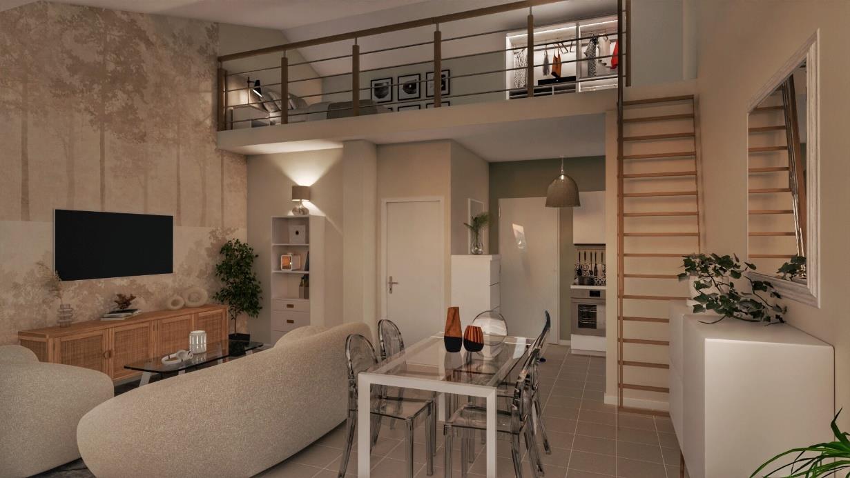 Cocoon 1B - Vue intérieure avec mezzanine - Demeures d'Aquitaine