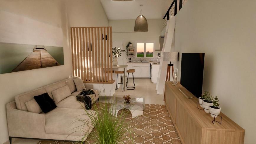 Cocoon 2B - Vue intérieure avec mezzanine - Demeures d'Aquitaine