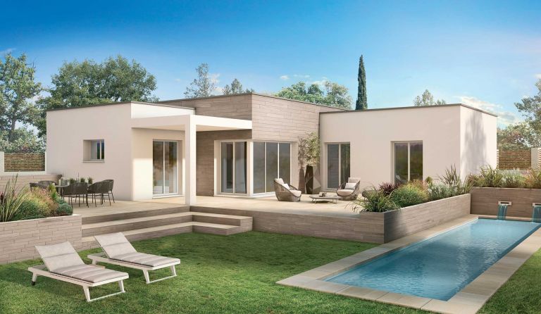 Maison de type villa toit plat de 115m² au style singulier sur un terrain de